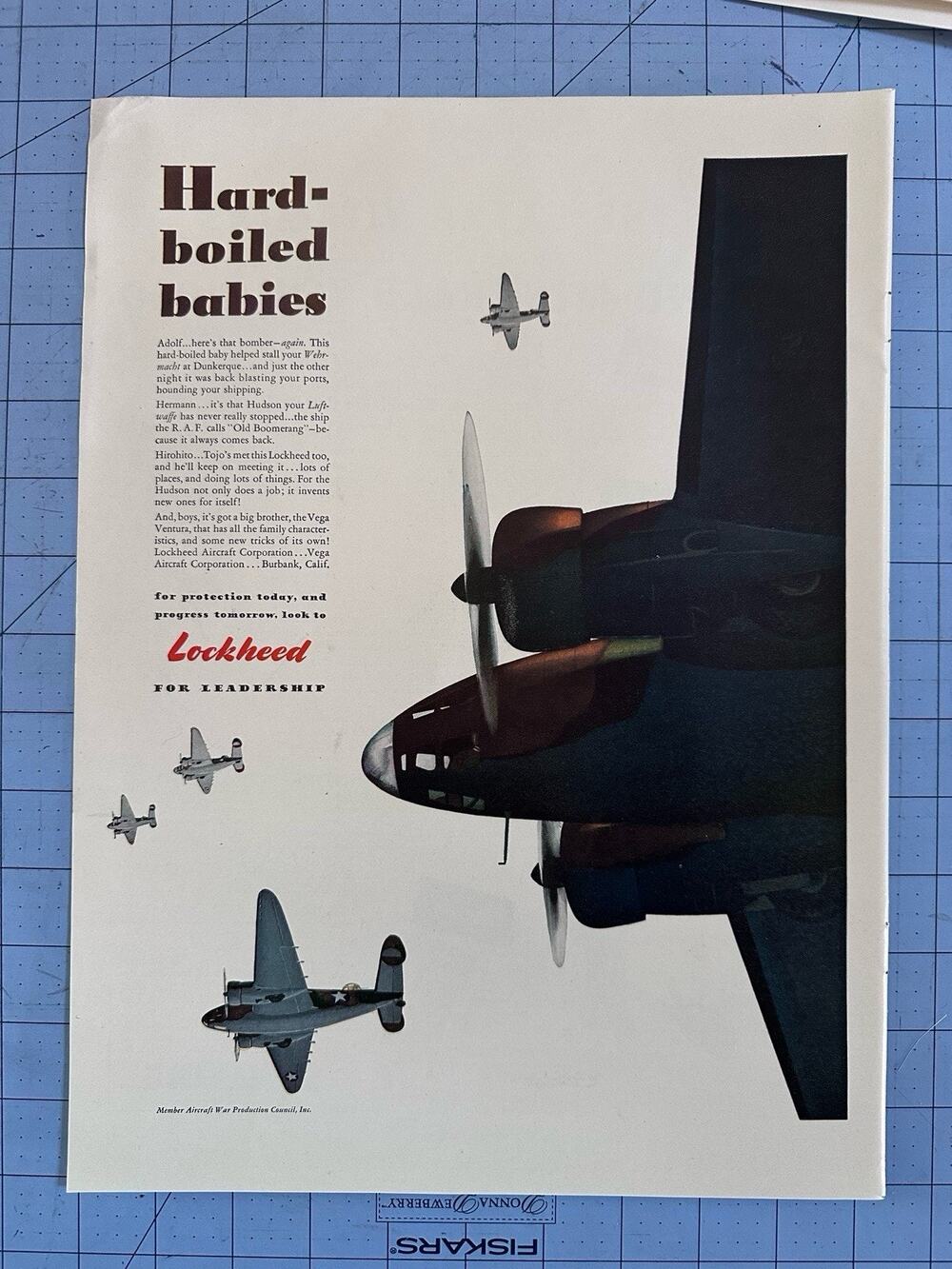 1942 VTG Orig Magazine Ad Lockheed Plane For Leadership Hardboiled Babies WW2